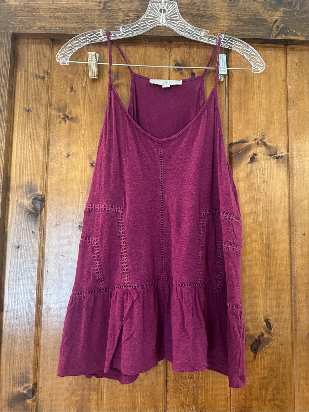 LOFT Plum Crochet-Trim Swing Cami